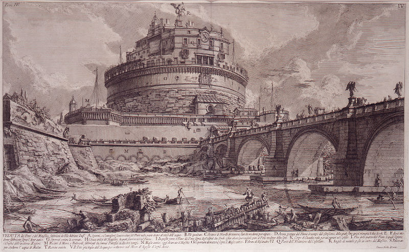 Vista del puente y del mausoleo construidos por el emperador Elio Adriano. Antichità Romane